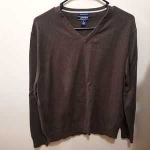 Lands End Men's Brown Vneck Supima Cotton Fall Winter Casual Sweater Large 42-44